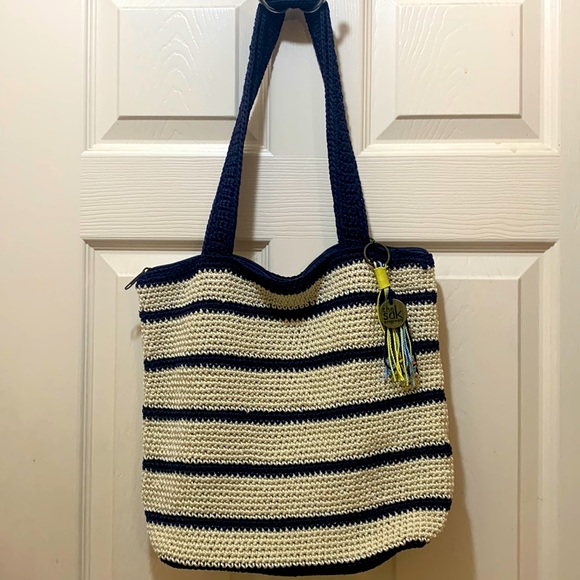 The SAK Riviera Navy Blue/White Crochet Shoulder Bag Purse NWOT - Picture 2 of 11